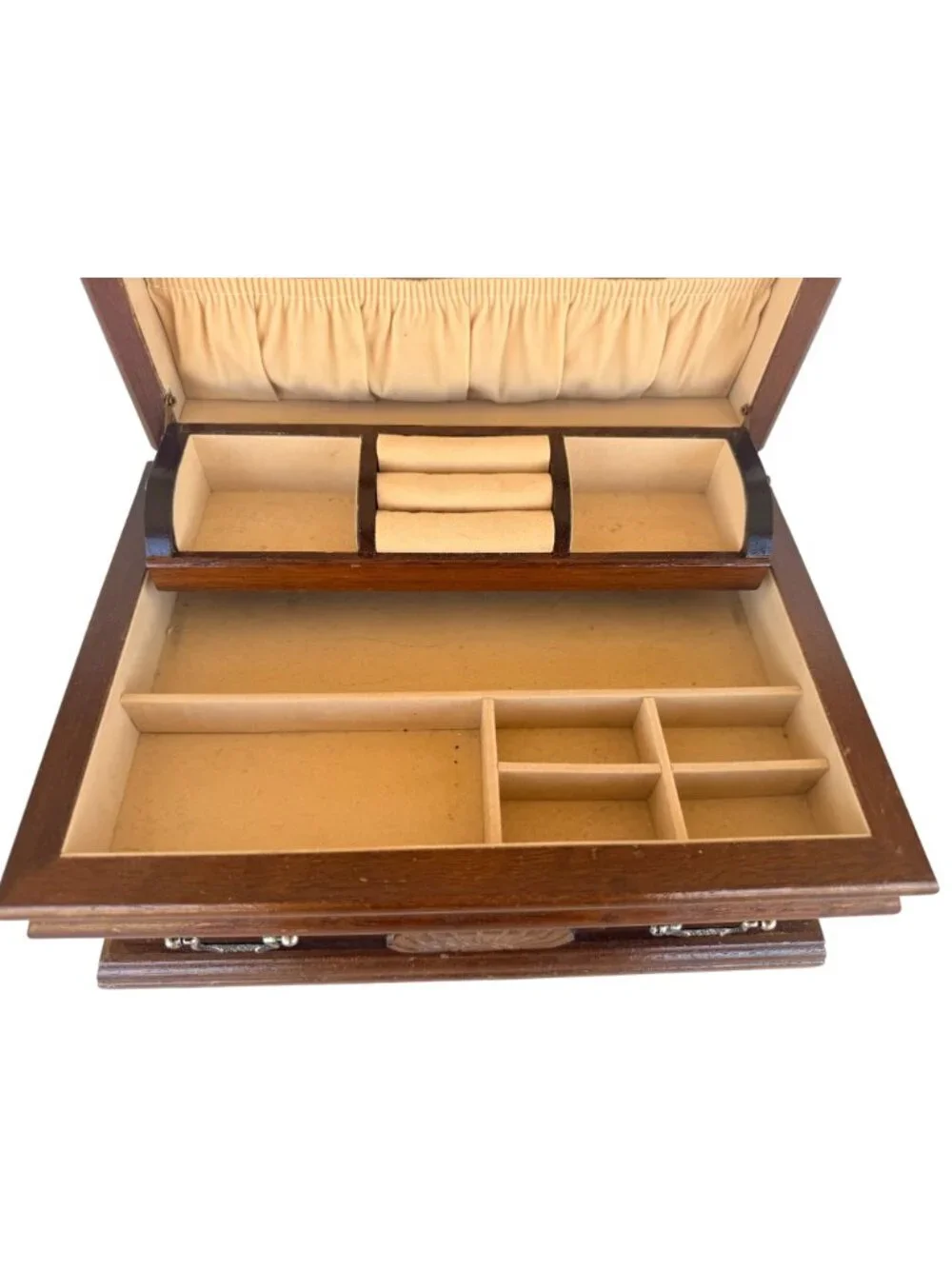 Vintage 1987 Wooden Jewelry Box Rosalco Commodore Collection Velvet Interior